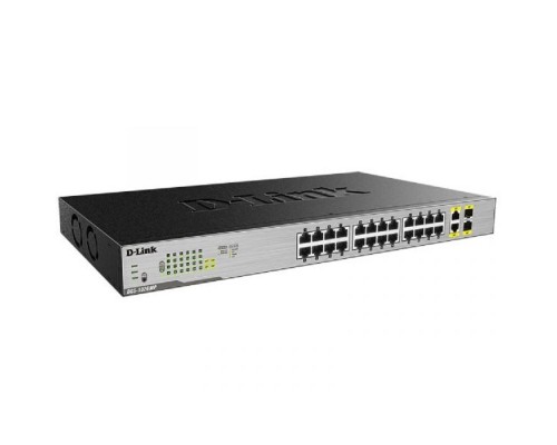 [Сетевое оборудование] D-Link DGS-1026MP/B1A Неуправляемый коммутатор с 24 портами 10/100/1000Base-T, 2 комбо-портами 100/1000Base-T/SFP (24 порта PoE 802.3af/at, PoE-бюджет 370 Вт)