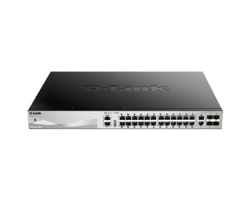 [Сетевое оборудование] D-Link DGS-3130-30PS/B1A PROJ Управляемый L3 стекируемый коммутатор с 24 портами 10/100/1000Base-T, 2 портами 10GBase-T и 4 портами 10GBase-X SFP+ (24 порта PoE 802.3af/at, PoE-бюджет 370 Вт)