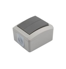 Rexant KR-78-0609 Выключатель двухклавишный KRANZ INDUSTRIAL открытой установки, IP54 серый							
