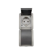 Rexant KR-78-0616 Блок из 2 розеток вертикальный KRANZ INDUSTRIAL открытой установки с заземлением, керамический, IP54 серый							