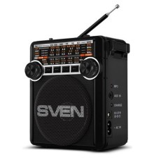 SVEN SRP-355, черный, радиоприемник (мощность 3 Вт (RMS), FM/AM/SW, USB, SD/microSD, фонарь, встроенный аккумулятор)