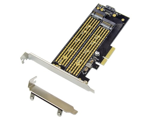 [переходник] ORIENT C301E, Переходник PCI-Ex4->NGFF (M.2) M-key PCI-E SSD + SATA->NGFF (M.2) B-key SSD, тип 2230/2242/2260/2280/22110, SATA кабель и 2 планки крепления в комплекте (31129)