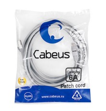 Cabeus PC-SSTP-RJ45-Cat.6a-5m-LSZH Патч-корд S/FTP, категория 6а (10G), 2xRJ45/8p8c, экранированный, серый, LSZH, 5м