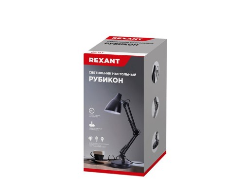 [Светильники для офиса] Rexant 603-1010 Светильник настольный Рубикон на металлической стойке с основанием, с цоколем Е27, 60 Вт, цвет антрацит