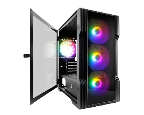 [Корпус] 1STPLAYER Корпус TRILOBITE T3-G Black / mATX, TG / 4x 120mm LED fans inc. / T3-G-BK-4F1