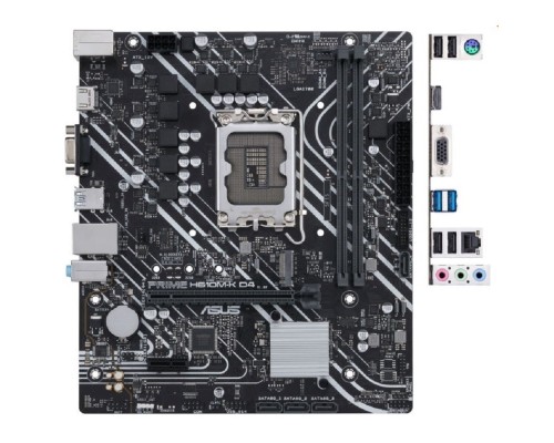 [Материнская плата] ASUS PRIME H610M-K D4 (Socket 1700, mATX, 2xDDR4(64GB), VGA/HDMI 2.1, 1xPCIe 4.0x16/1xPCIe 3.0/1xLAN, 4xSATA 6Gb/s, 1xM.2, 2xUSB 3.2, 4xUSB 2.0, 1xPS/2)