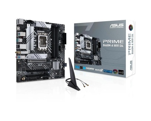 [Материнская плата] ASUS PRIME B660M-A WIFI D4 (Socket 1700, mATX, 4xDDR4(128GB), 2xHDMI 2.1/DP, 1xPCIe 4.0x16/2xPCIe 3.0x16, 1xLAN, Wi-Fi, BT, 4xSATA 6Gb/s, 2xM.2, 2xUSB 3.2, 4xUSB 2.0, 1xPS/2)
