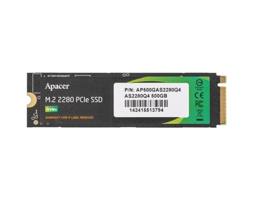 [накопитель] M.2 2280 500GB Apacer AS2280Q4 Client SSD AP500GAS2280Q4-1 PCIe Gen4x4 with NVMe, 5000/2500, IOPS 750K, MTBF 1.5M, 3D TLC, 850TBW, 1.7DWPD, Kit Heatsink and mount, NVMe 1.3, RTL (917881)