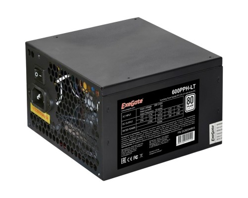 [Блоки питания] Exegate EX282044RUS-OEM-S Блок питания 600W ExeGate 80 PLUS® 600PPH-LT-S-OEM (ATX, APFC, КПД 82% (80 PLUS)SC, 12cm fan, 24pin, (4+4)pin, PCIe, 5xSATA, 3xIDE, black, кабель 220V с защитой от выдергиван