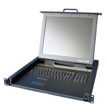 Procase R1708 Консоль однорельсовая , КВМ 8 порт, LCD 17'', single rail console KVM 8 port, LCD D-Sub, USB, разрешение 1280*1024, 8 кабелей