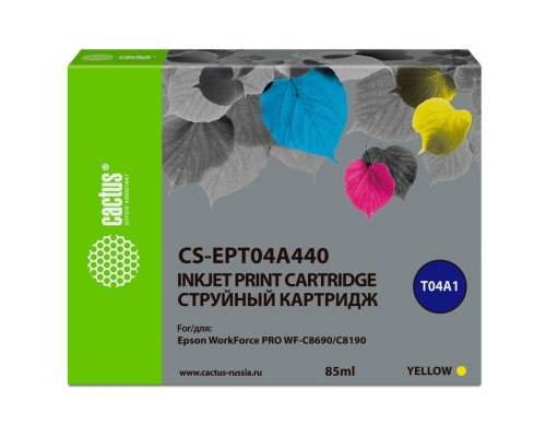 [расходные материалы] Картридж струйный Cactus CS-EPT04A440 T04A4 желтый (85мл) для Epson WorkForce Pro WF-C8190, WF-C8690
