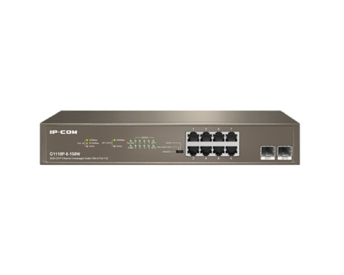 [Сетевое оборудование] IP-COM G1110P-8-150W Коммутатор PoE неуправляемый 10-Ports 10/100/1000 Base-T + 2-Ports 1000 Base-X SFP  / 8-Ports PoE (PoE бюджет 130W)