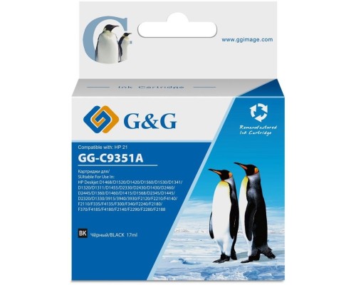 [Расходные материалы] Картридж струйный G&G GG-C9351A черный (17мл) для HP DJ 3920/3940/D1360/D1460/D1470/D1560/D2330/D2360/D2430/D2460/F370/F375/F380/F2180/F2187/F2224/F2280/F2290/F4140/F4172/F4180/F4190