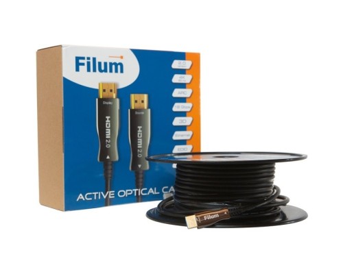 [кабель] Filum Кабель HDMI активный, оптический, 30 м, 4K/60HZ,  v.2.0, ARC, 19M/19M, черный,  коробка, (FL-AOC-HDMI2.0-30M)