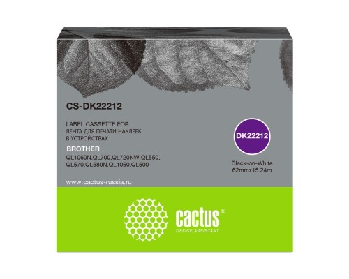 [Расходные материалы] Картридж ленточный Cactus CS-DK22212 черный для Brother P-touch QL-500, QL-550, QL-700, QL-800