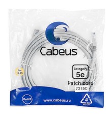 Cabeus PC-UTP-RJ45-Cat.5e-5m Патч-корд U/UTP, категория 5е, 2xRJ45/8p8c, неэкранированный, серый, PVC, 5м