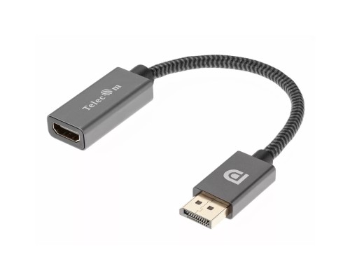 [Переходник] Telecom <TA560> Кабель-переходник DP --> HDMI-F 0.2m , серый металлик, оплетка, 4K@60Hz [7958820049156]
