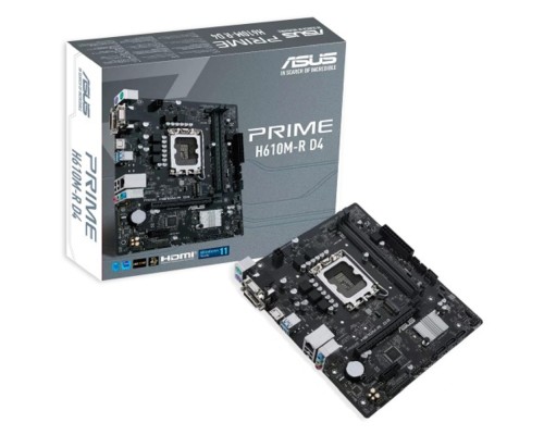 [Материнская плата] ASUS PRIME H610M-R D4-SI (Socket 1700, mATX, 2xDDR4(64GB), VGA/DVI-D/HDMI 2.1, 1xPCIe 4.0x16/1xPCIe 3.0, 1xLAN, 4xSATA 6Gb/s, 1xM.2, 2xUSB 3.2, 2xUSB 2.0, 2xPS/2)