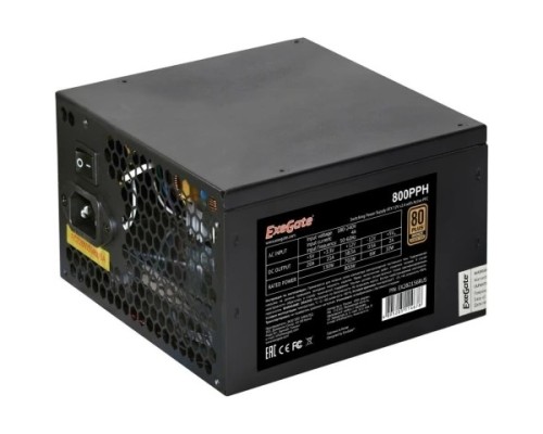 [Блоки питания] Exegate EX282156RUS-OEM-S Блок питания 800W ExeGate 80 PLUS® Bronze 800PPH-OEM (ATX, APFC, SC, КПД 89% (80 PLUS Bronze), 12cm fan, 24pin, 2x(4+4)pin, 4xPCI-E, 8xSATA, 4xIDE, Box, black, кабель 220V с 