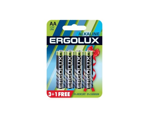 [Батарейка] Ergolux  Alkaline LR6 BL 3+1(FREE) (LR6 BL3+1, батарейка,1.5В)  (4 шт. в уп-ке)