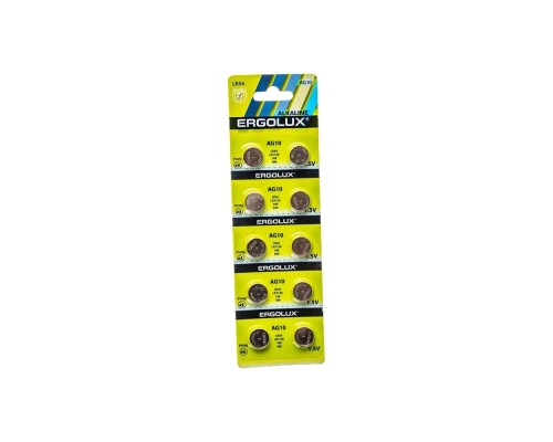 [Батарейка] Ergolux AG10  BL-10 (AG10-BP10, LR54 /LR1130 /189 /389 батарейка для часов)(10 шт. в уп-ке)