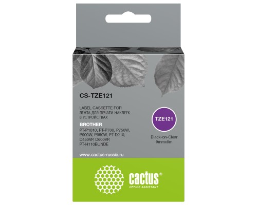 [Расходные материалы] Картридж ленточный Cactus CS-TZE121 TZe-121 черный для Brother PT-P1010, PT-P700, P750W, P900W, P950W, PT-D210, D450VP, D600VP, PT-H110BUNDE