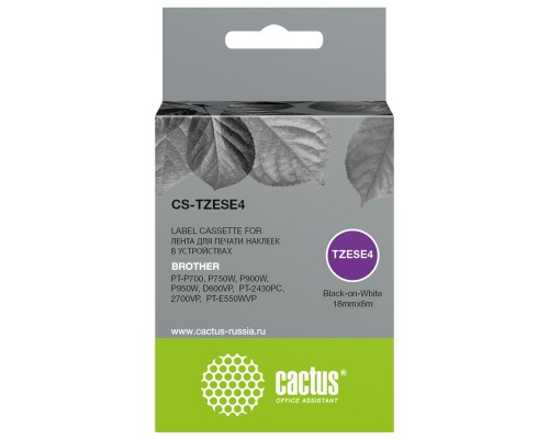 [Расходные материалы] Картридж ленточный Cactus CS-TZESE4 TZe-SE4 черный для Brother PT-P700, P750W, P900W, P950W, D600VP, PT-2430PC, 2700VP, PT-E550WVP