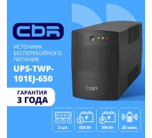 ИБП CBR [UPS-TWP-101EJ-650] 650VA/390W, Schuko CEE 7 x2 outlets, LED, USB Type-B, RJ11/45 AVR, SEC, 12V/7Ah