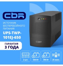 ИБП CBR [UPS-TWP-101EJ-650] 650VA/390W, Schuko CEE 7 x2 outlets, LED, USB Type-B, RJ11/45 AVR, SEC, 12V/7Ah