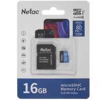 Micro SecureDigital 16GB Netac MicroSD card P500 Standard, retail version w/SD adapter [NT02P500STN-016G-R]