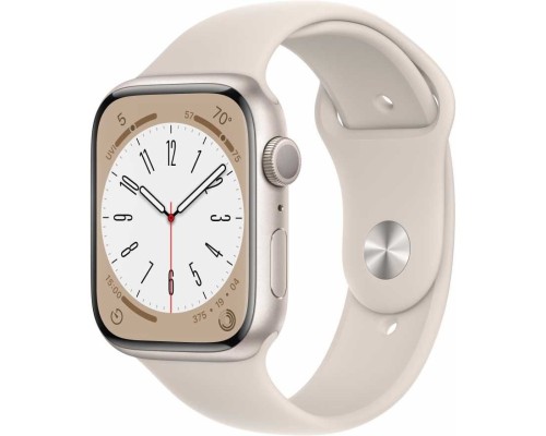 [Умные часы] Apple Watch Series 8, 45 мм, корпус из алюминия цвета сияющая звезда, спортивный ремешок цвета сияющая звезда, размер M/L [MNUQ3LL/A] (США)