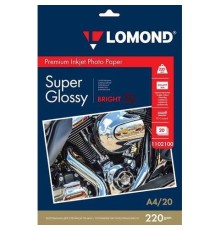Фотобумага ПРЕМИУМ для стр.печати LOMOND А4, 220 г/м2 односторонняя Bright Super Glossy 20л