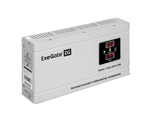 [Сетевой фильтр] Exegate EX291745RUS Стабилизатор напряжения ExeGate Master Turbo AVS-1000 (1000ВА, 100-265В, цифр. индикация вход/вых. напряжения, 220В±8%, КПД 98%, 5 уровней защиты, задержка, усиленный метал.корпус,