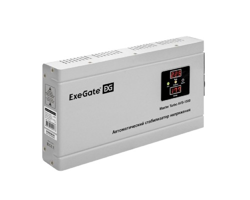 [Сетевой фильтр] Exegate EX291746RUS Стабилизатор напряжения ExeGate Master Turbo AVS-1500 (1500ВА, 100-265В, цифр. индикация вход/вых. напряжения, 220В±8%, КПД 98%, 5 уровней защиты, задержка, усиленный метал.корпус,