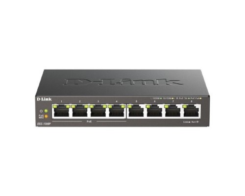 [Сетевое оборудование] D-Link DGS-1008P/F1A Неуправляемый коммутатор с 8 портами 10/100/1000Base-T (4 порта PoE 802.3af/at, PoE-бюджет 60 Вт)