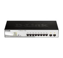 D-Link DGS-1210-10P/F3A Настраиваемый L2 коммутатор с 8 портами 10/100/1000Base-T и 2 портами 1000Base-X SFP (8 портов PoE 802.3af/at, PoE-бюджет 65 Вт)  