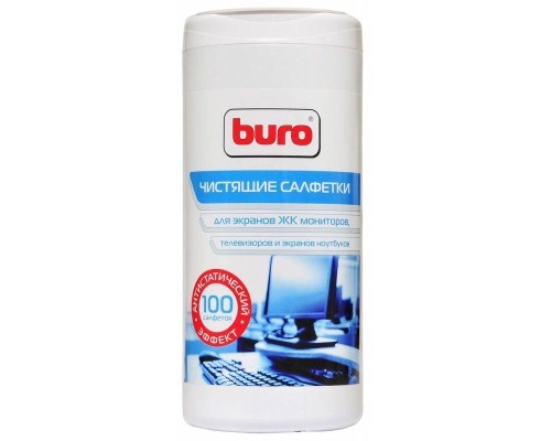 [Чистящие средства] Туба с чистящими салфетками Buro BU-Ascreen для экранов мониторов/плазменных/ЖК телевизоров/ноутбуков туба 100шт [483759]
