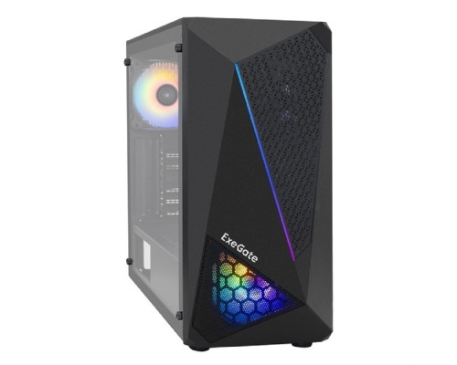 [Корпуса] Exegate EX293014RUS Корпус Miditower ExeGate EVO-8225-NPX500 (ATX, БП 500NPX с вент. 12см, 2*USB+1*USB3.0, черный, 2 вент. с RGB подсветкой и полоса на передней панели, боковая панель - закаленное сте