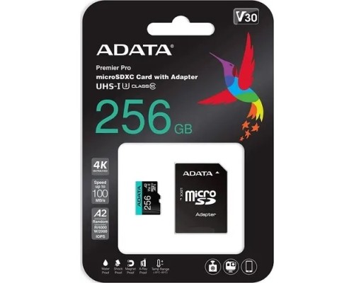 [Карта памяти ] Micro SecureDigital 256GB A-Data AUSDX256GUI3V30SA2-RA1 Premier Pro + adapter Class10
