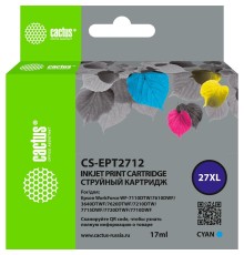 Картридж струйный Cactus CS-EPT2712 27XL голубой (17мл) для Epson WorkForce WF-3620/3640/7110/7210