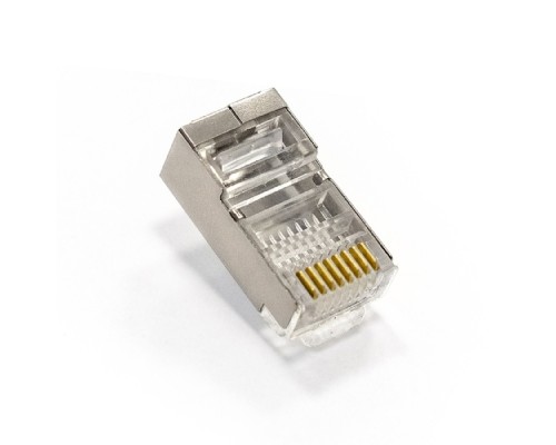 [Коннектор] Exegate EX293764RUS Коннектор ExeGate PL45-C5-8P8C-SH-100 RJ-45 Кат.5e (8P8C) под одножильный кабель, экранированный, золотое напыление (100 шт)