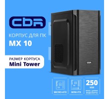 CBR Корпус mATX Minitower MX10, c БП PSU-ATX450-08EC (450W/80mm), 2*USB 2.0, HD Audio+Mic, Black [PCC-MATX-MX10-450W2]