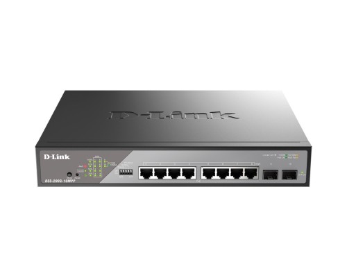 [Сетевое оборудование] D-Link DSS-200G-10MPP/A1A Настраиваемый L2 коммутатор с 8 портами 10/100/1000Base-T и 2 портами 1000Base-X SFP (8 портов PoE 802.3af/at/bt, PoE-бюджет 242 Вт, дальность до 250 м)