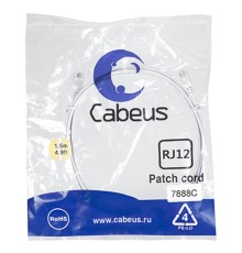 Cabeus PC-TEL-RJ12-1.5m Патч-корд телефонный 2х6р4с, белый, PVC, 1.5 м