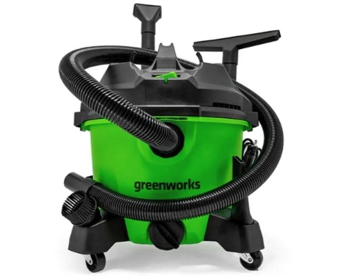 [Пылесосы строительные] Greenworks Строительный пылесос, {Мощность 1300 Вт; Объем 34 л; Сухая уборка/сбор воды; шланга 3 м; кабеля 3 м; Функция выдувания воздуха; 8,4 кг} [4701207]