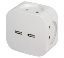 ЭРА Б0049532 Разветвитель электрический SP-4-USB-W на 4 розетки 220V + 2xUSB 2400mA, без заземл 10А (белый)