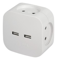 ЭРА Б0049532 Разветвитель электрический SP-4-USB-W на 4 розетки 220V + 2xUSB 2400mA, без заземл 10А (белый)