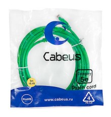 Cabeus PC-UTP-RJ45-Cat.5e-5m-GN Патч-корд U/UTP, категория 5е, 2xRJ45/8p8c, неэкранированный, зеленый, PVC, 5м