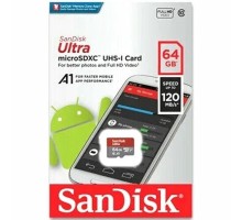 Micro SecureDigital 64GB SanDisk Ultra Class 10, UHS-I, R 140 МБ/с, <SDSQUAB-064G-GN6MN> без адаптера SD