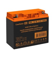 Exegate EX285662RUS Аккумуляторная батарея ExeGate HRL 12-18 (12V 18Ah, клеммы F3 (болт М5 с гайкой))